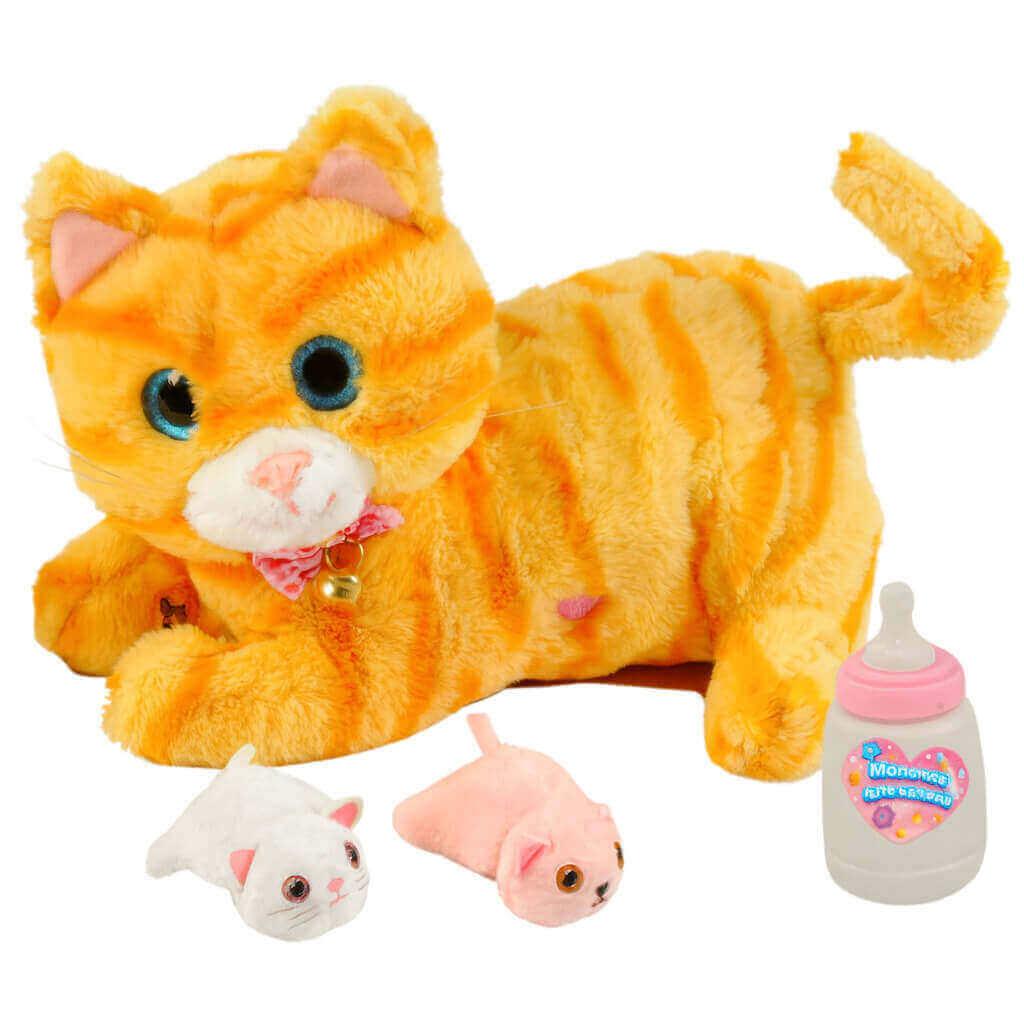 Інтерактивна мама кішка з кошенятами 10002-2 — руденька, зі звуками, піснями та записом голосу, фото 1