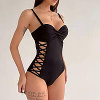 Жіночий стильний злитий купальник на зав'язці зі шнурівкою стильні суцільні купальники з відкритою спиною