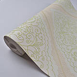 Шпалери вінілові на флізеліні 0.53 × 10.05 м Marburg 57102, молочні з бежево-салатовим для спальні, вітальні, коридору, фото 2