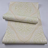 Шпалери вінілові на флізеліні 0.53 × 10.05 м Marburg 57102, молочні з бежево-салатовим для спальні, вітальні, коридору, фото 4