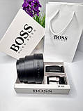 Подарунковий набір Boss ремінь з двома пряжами чорний, фото 3