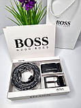 Подарунковий набір Boss ремінь з двома пряжами чорний, фото 5