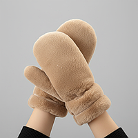 Рукавички жіночі з поліестеру коричневі, рукавички зимові з овчиною теплі для жінок