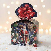 Подарункова новорічна коробка з картону для цукерок і солодощів 1000 г №197"Санта" упаковка для цукерок