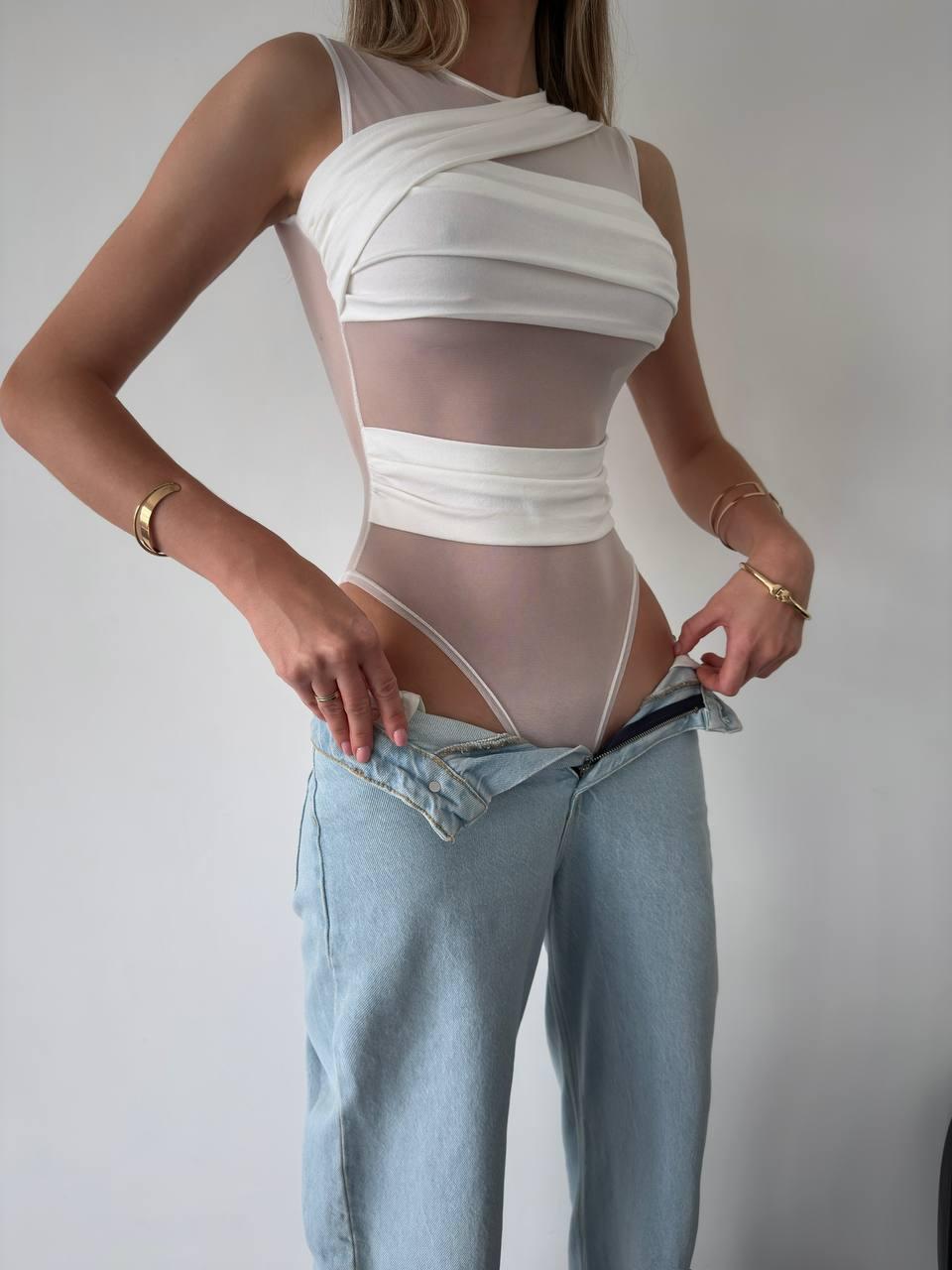 Боді з сітки та віскози Модель: 1432-119 Колір: чорний, молочний, фото 1