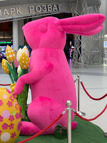 Надувна арт-декорація рожевий заєць з плюшем 3 метри для фотозон та виставок, фото 1