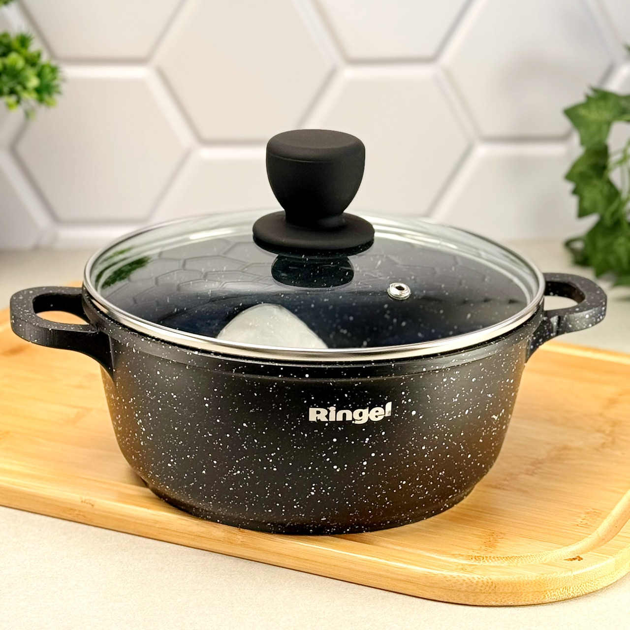 Каструля алюмінієва 18 см 1.8 л чорна з кришкою RG-2107-18 Ringel Koriander