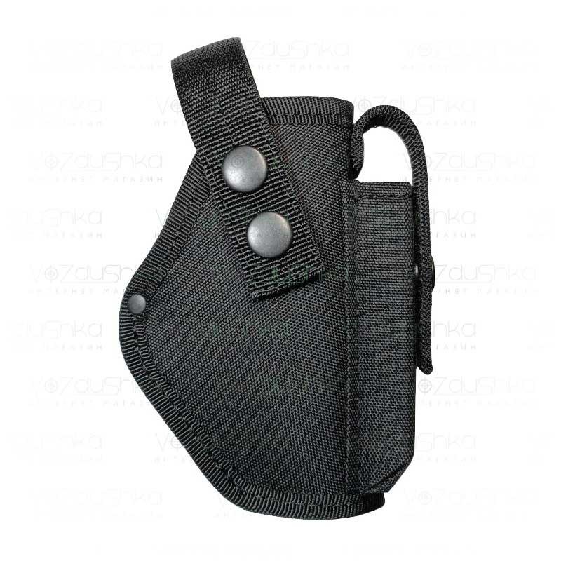 Кобура для ПМ на MOLLE з чохлом під магазин, чорна тканина Оксфорд