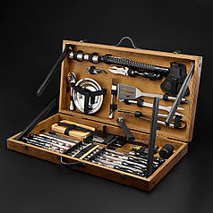 Шашличний набір – стіл, набір шампурів, подарунок чоловікові, подарунок для чоловіка "Grills G17H горіх"