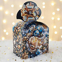 Картонна коробка новорічна для подарунків No199 "Новорічний стиль" 1000 г упаковка для цукерок та солодощів