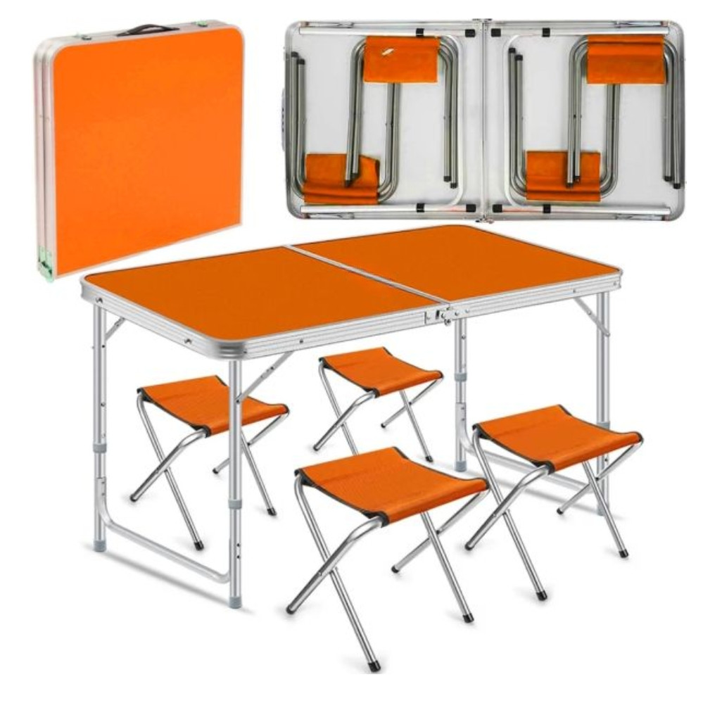Складний туристичний столик та стільці для пікніка туризму Помаранчевий стіл валіза, фото 1