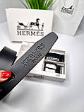 Подарунковий набір Hermes ремінь з двома пряжами чорний, фото 2