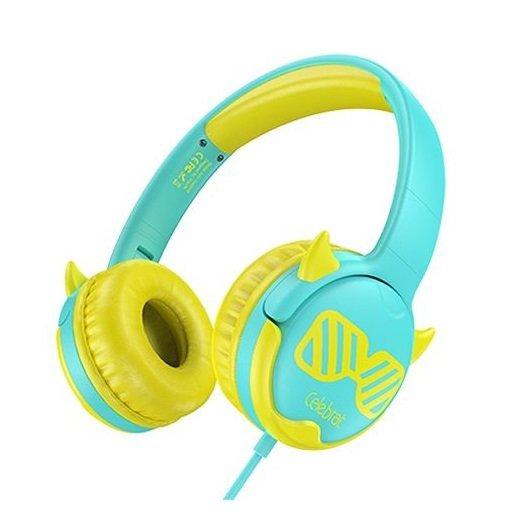 Навушники дитячі дротові Celebrat A25 3.5 мм складні блакитно-жовті (салатові), фото 1