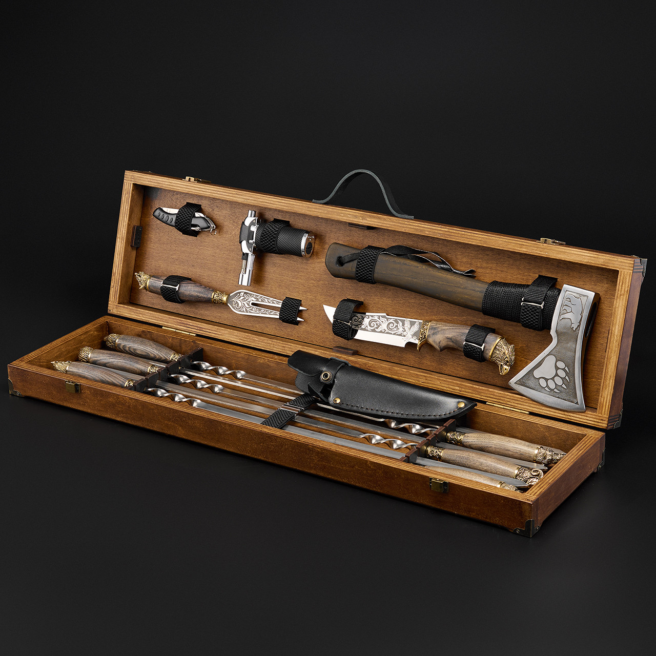 Шашличний набір, набір шампурів, преміальний подарунок чоловікові, другу, шефу "Grills G22H горіх"