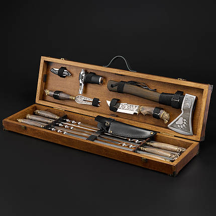 Шашличний набір, набір шампурів, преміальний подарунок чоловікові, другу, шефу "Grills G22H горіх", фото 1