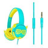 Навушники дитячі дротові Celebrat A25 3.5 мм складні блакитно-жовті (салатові), фото 3