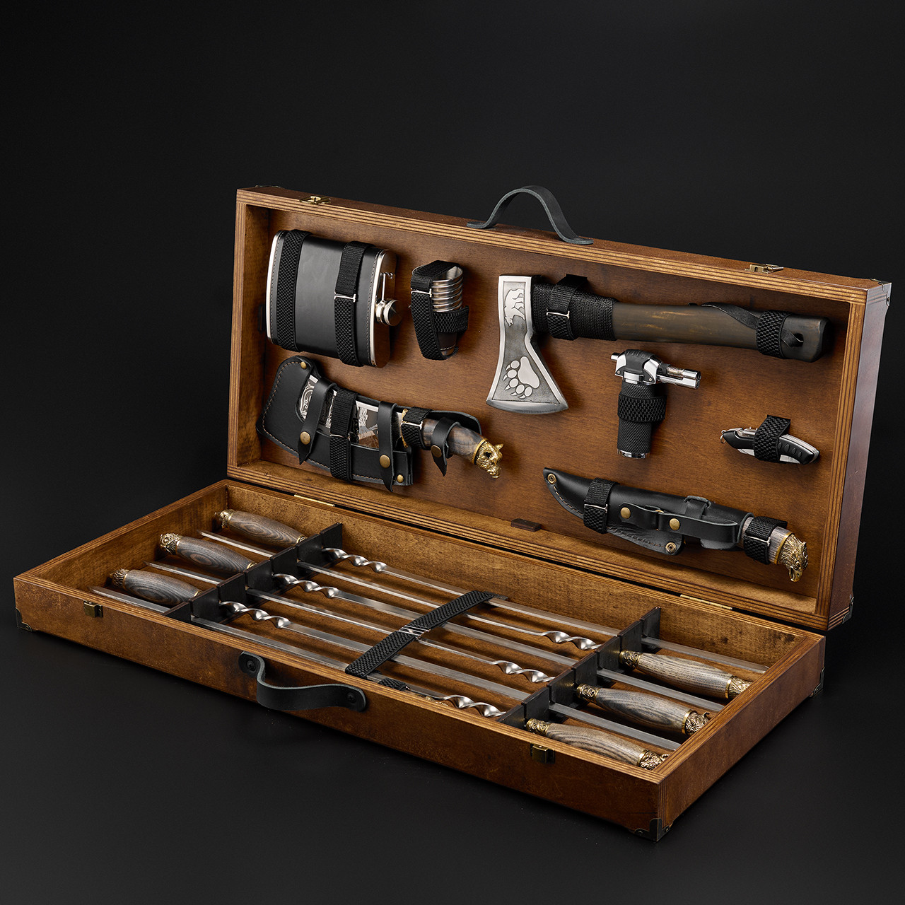 Шашличний набір, набір шампурів, преміальний подарунок чоловікові, другу, шефу "Grills G24H горіх"