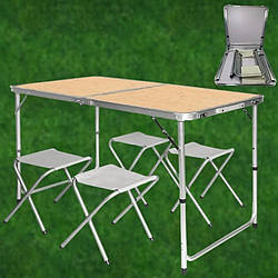 Туристичний складний столик валізу та стільці світле дерево для пікніка туризму