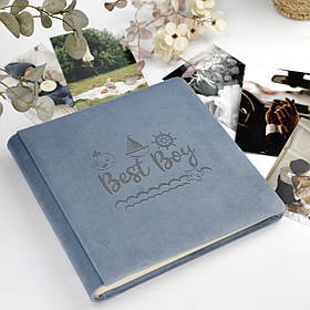 Дитячий фотоальбом з гравіюванням з велюру "Kids Boy" Синій 23х23 см RM04-02