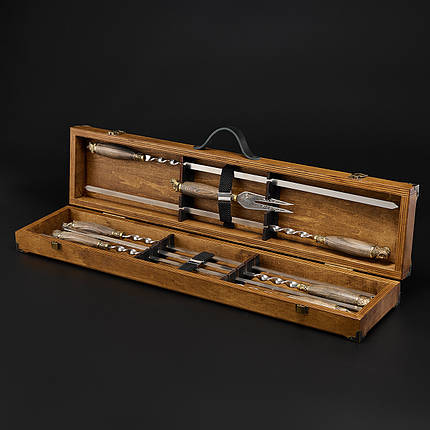 Шашличний набір, набір шампурів, преміальний подарунок чоловікові, другу, шефу "Grills G21H горіх", фото 1