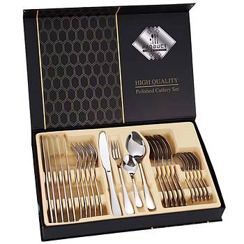 Набір столових приладів на 6 осіб (24 предмети) + Подарункова коробка / Кухонний набір столовий / Набір ложок і виделок