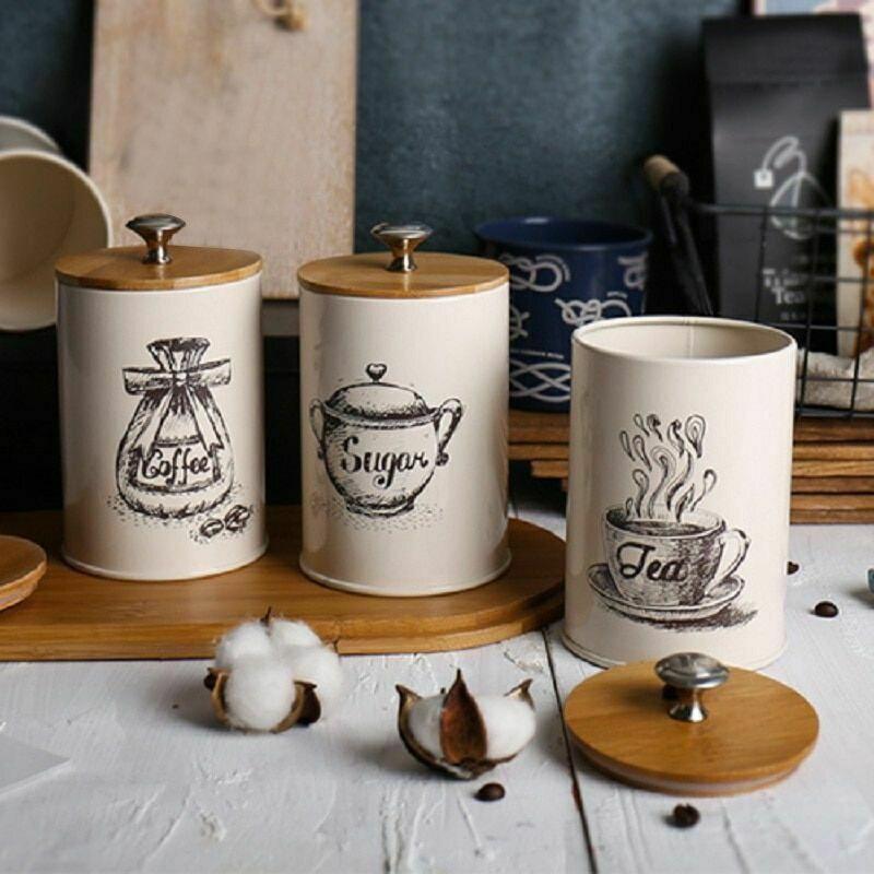 Набір металевих контейнерів для спецій, кави, чаю та цукру 3шт DA256 білі, фото 1