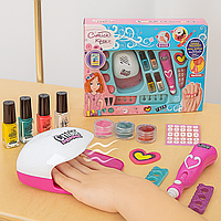 Великий набір дитячий манікюрний набір із сушаркою, лампа, лаки, типси, наклейки для нігтів