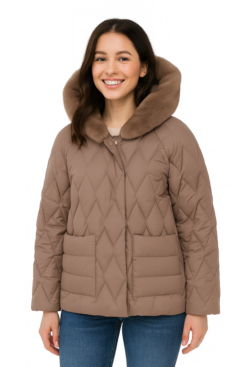 Жіноча куртка з хутром батал коричнева (SK78), фото 1