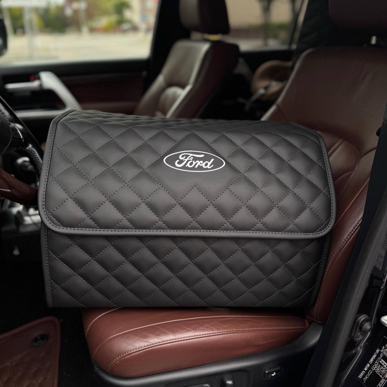 Преміум органайзер у багажник з вишивкою Ford, коричневий, 50 см, фото 1