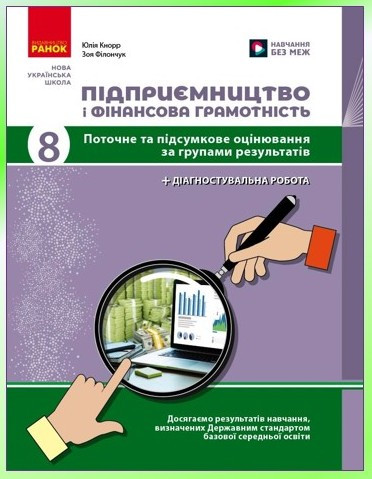 НУШ 8 кл. Підприємництво і фінансова грамотність. Поточне та підсумкове оцінювання за групами результатів + діагностувальна робота, фото 1