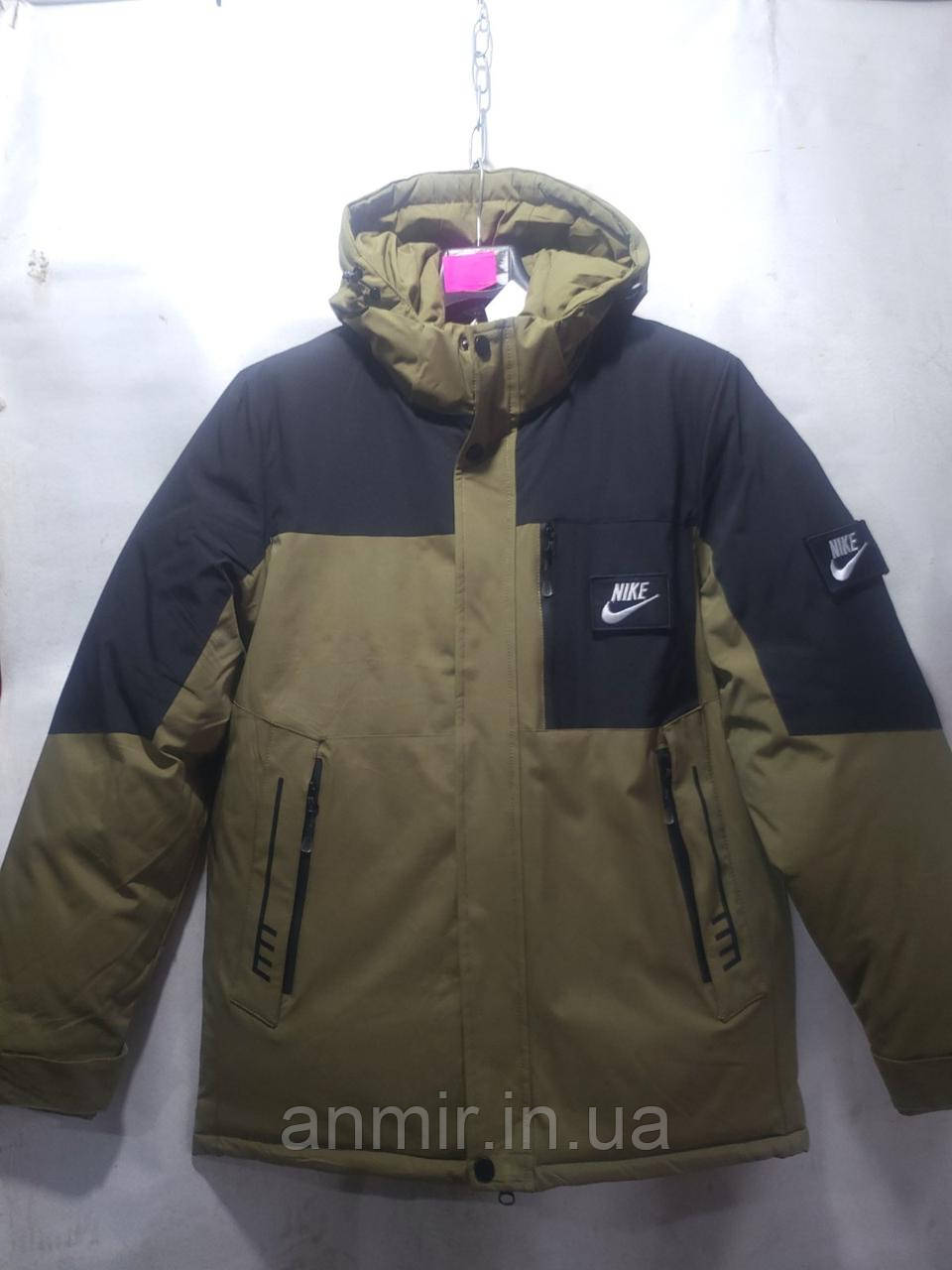 Куртка зимова чоловіча двоколірна з капюшоном NIKE норма 48-56, колір коричневий із чорним