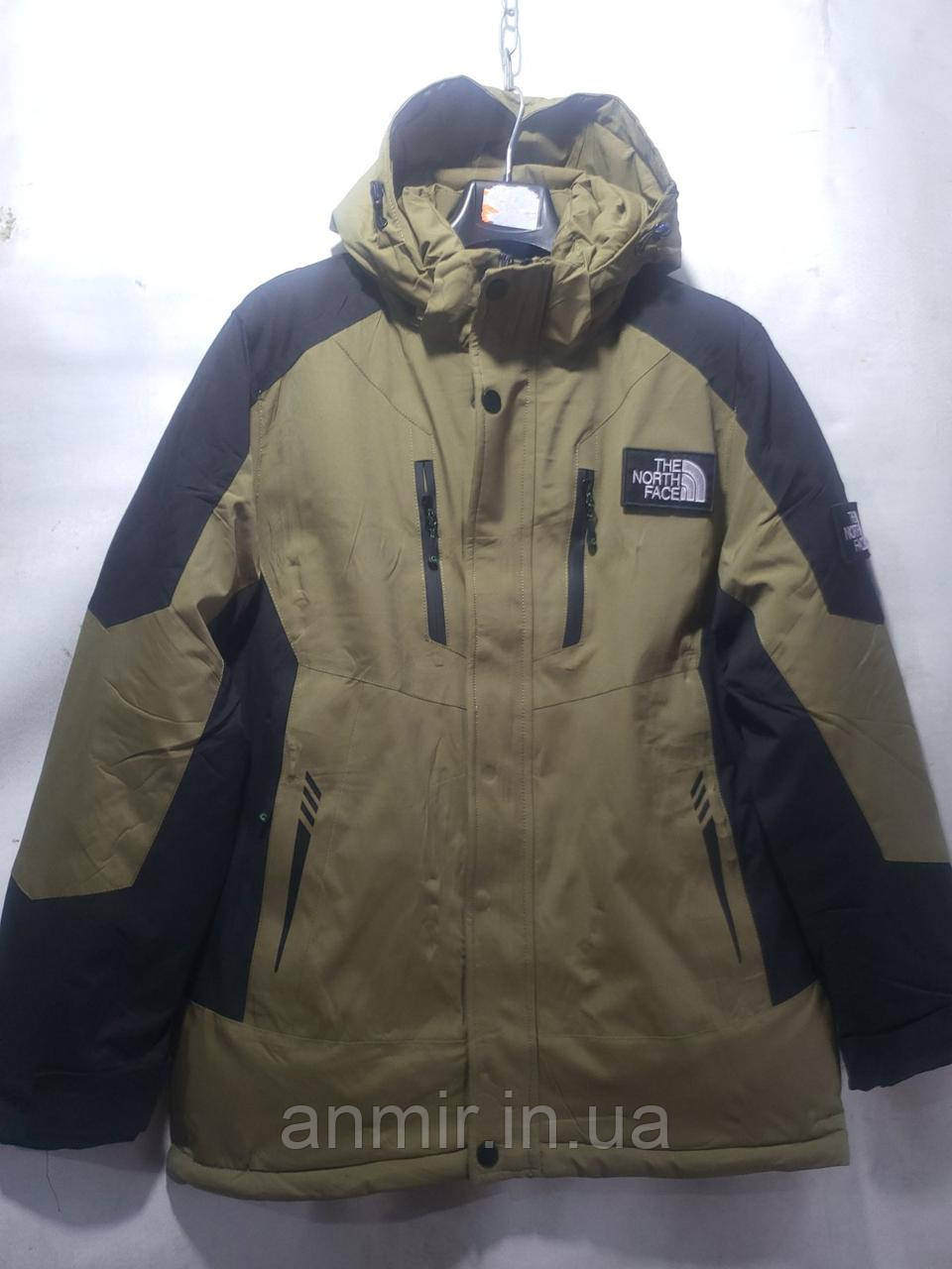 Куртка зимова чоловіча двоколірна з капюшоном TNF норма 48-56, колір коричневий із чорним