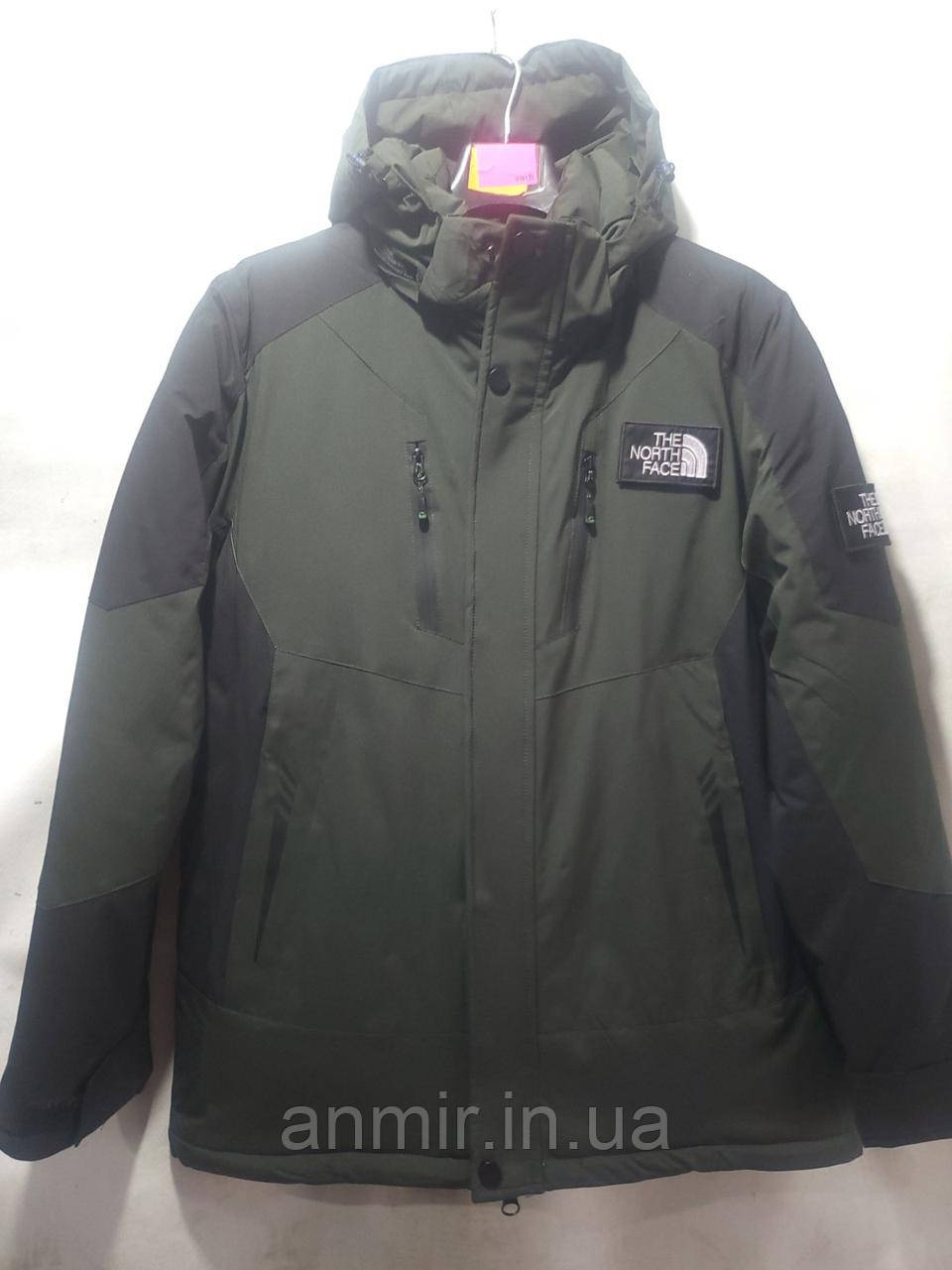 Куртка зимова чоловіча двоколірна з капюшоном TNF норма 48-56, колір зелений із чорним