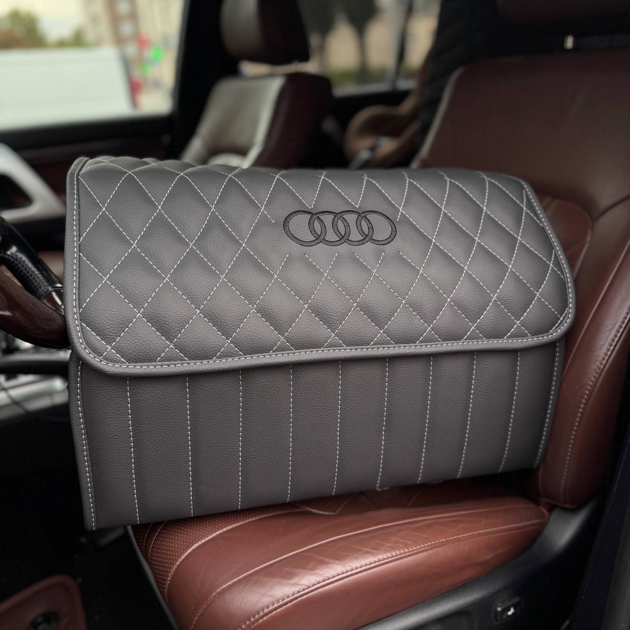 Преміум органайзер у багажник з вишивкою Audi, сірий, 50 см, фото 1