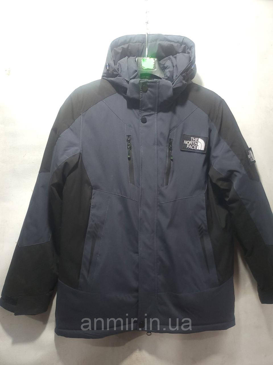 Куртка зимова чоловіча двоколірна з капюшоном TNF норма 48-56, колір сірий із чорним