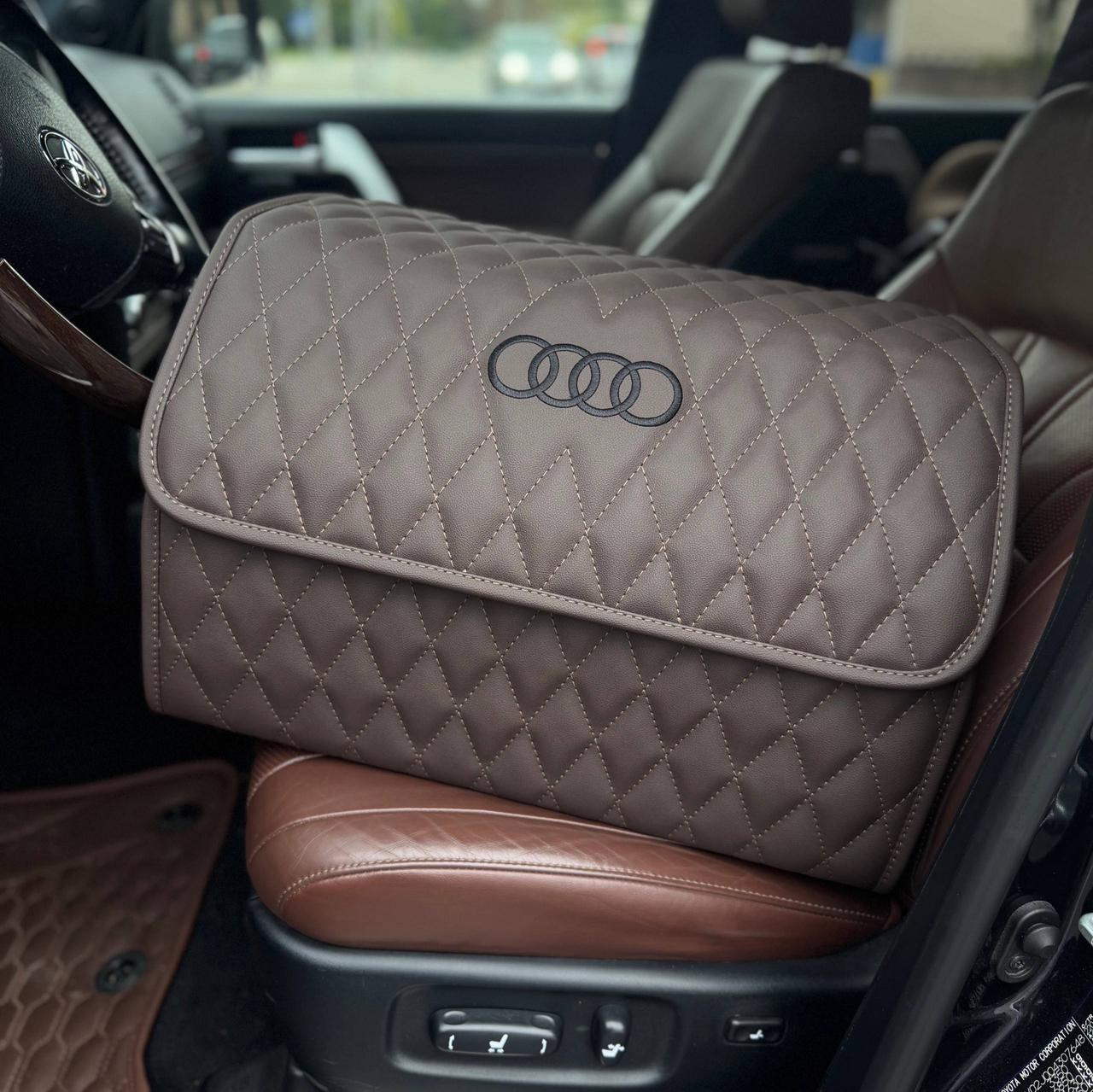 Преміум органайзер у багажник з вишивкою Audi, коричневий, 50 см, фото 1