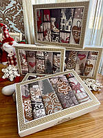 Набір подарунковий новорічний/Набір із 5 кухонних лляних рушників/новорічні рушники