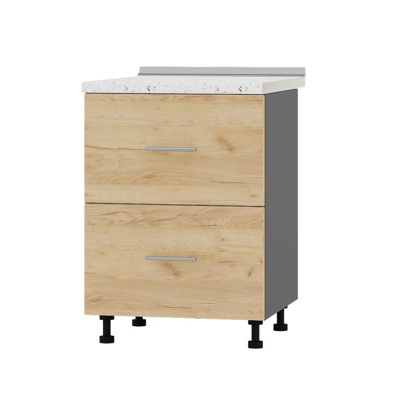 Кухонний модуль 2 шухляди Оптіма Низ Н86-600 Антрацит/Дуб Крафт Золотий (без стільниці) 600х461х820 мм (DTM-072129), фото 1