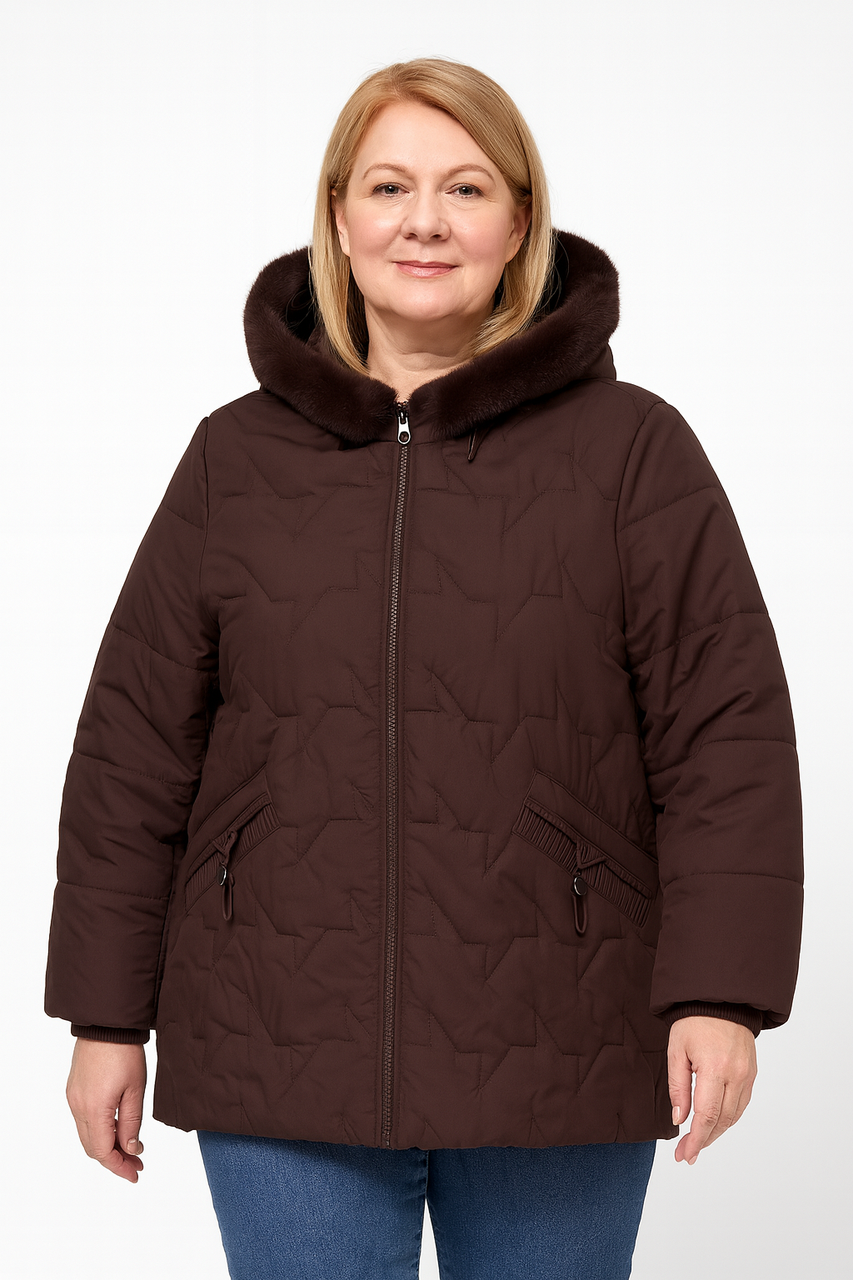 Жіноча зимова куртка коричневого кольору батал (5282), фото 1