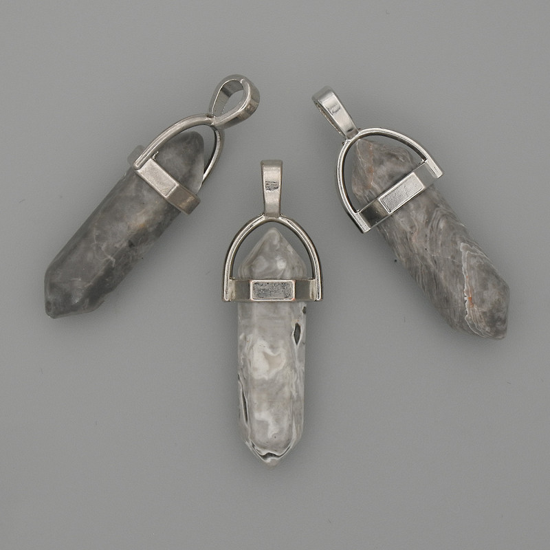 Кулон шестигранник кристал куля сіра Яшма 8х31х41мм+-, фото 1