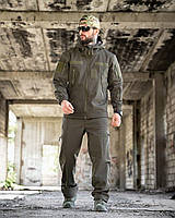 Тактичний демісезон костюм на флісі олива, військовий водовідштовхуючий костюм софтшелл осінь зима фліс зсу