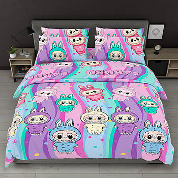 Постільна білизна Королева Ночі (Бязь) | Полуторний комплект | 50х70 | Різнокольорові лабубу