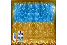 Гірлянда штора прапор України 3х3 м. USB, з пультом керування. Новорічна гірлянда на вікно