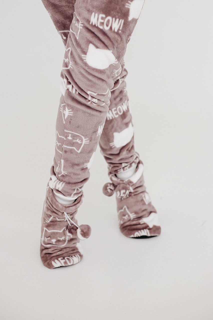 Домашні махрові тапочки - чобітки Meow коричневі