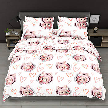 Постільна білизна Королева Ночі (Бязь) | Полуторний комплект | 50х70 | Лабубу на білому