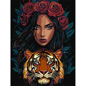 Набір для розпису по номерам 30*40см Хижацький погляд з фарбами металiк extra KHO8481