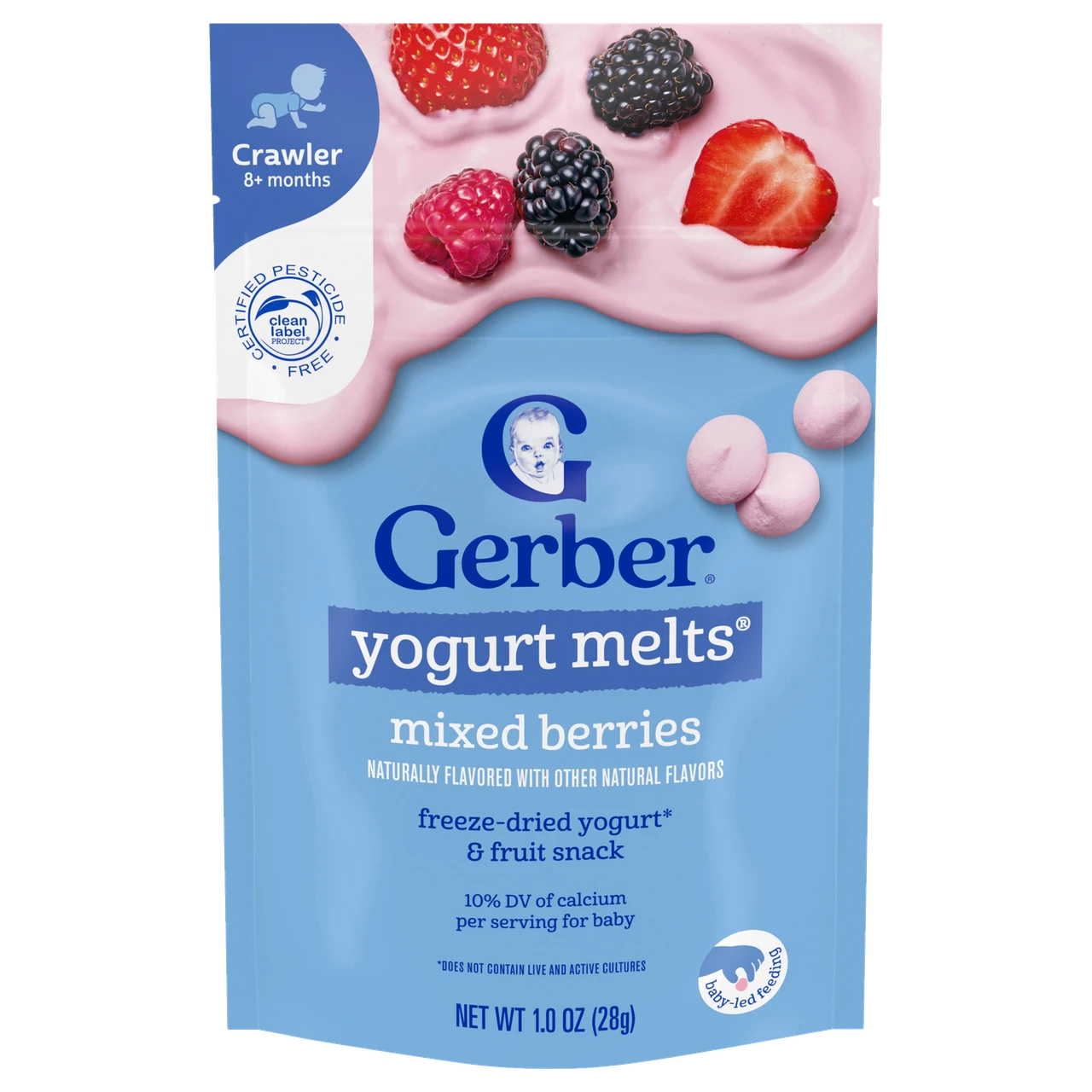 Йогуртові цукерки для дітей Gerber Yogurt Melts Мікс ягід від 8 місяців, 28 г, фото 1