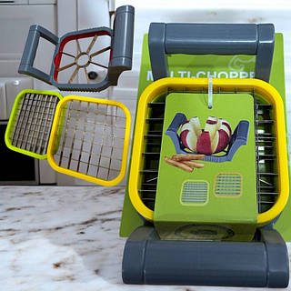 Овочерізка MultiChopper із трьома насадками для нарізки овочів та фруктів салатова нержавіюча сталь кухонний інструмент (530568)