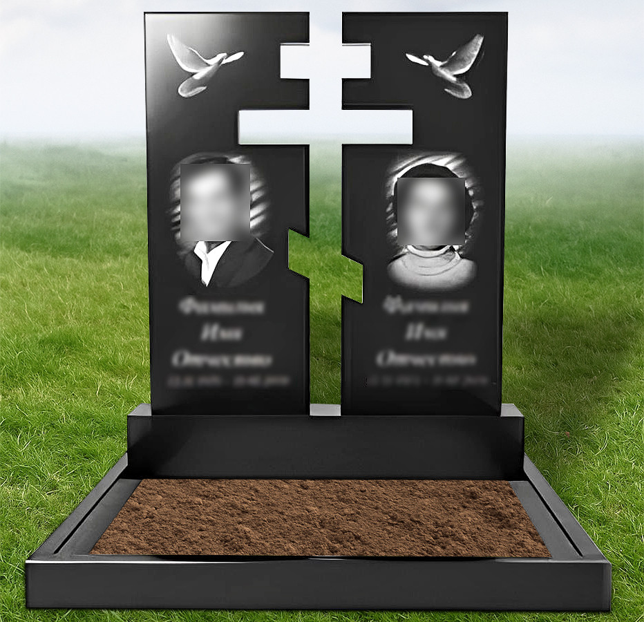 Пам'ятник подвійний із граніту на могилу вертикальний ДП-08