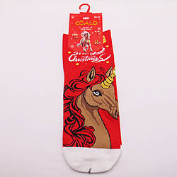Новорічні шкарпетки кінь 36-41 червоні Coalo 6328-1